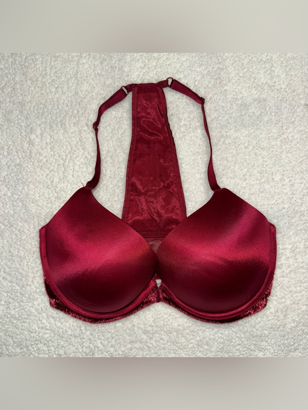 34E (DD) Women’s Victoria's Secret Satin Racerback Push-Up Bra Wine Red Like New